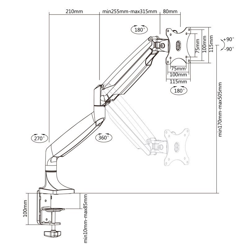 TooQ Soporte mesa incli/gira 1 brazo 13" a 32" - Imagen 3
