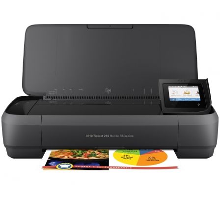Multifunción Wifi PORTÁTIL HP OFFICEJET 250 MOBILE AIO - IMPRESIÓN SIN BORDES - SCAN 600PPP - BATERÍA - USB - CART 62 BK/Color XL