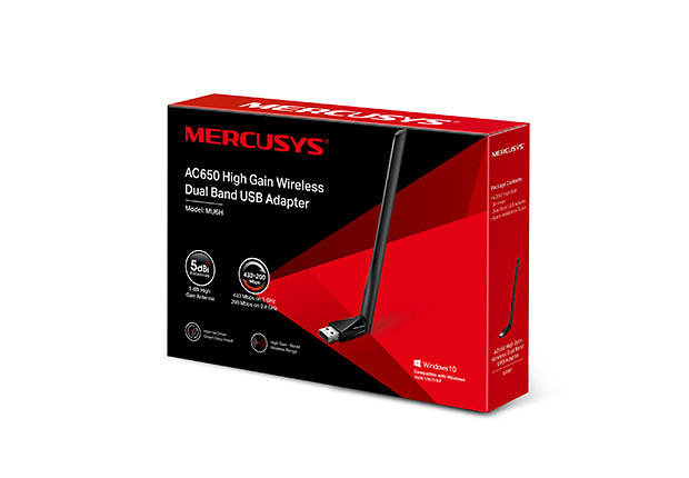 Mercusys MU6H Adaptador USB AC650 - Hasta 200Mbps 2.4GHz, Hasta 433Mbps 5GHz - Antena 5dBi -