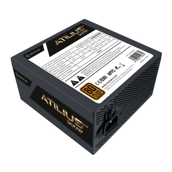 Unykach Atilius 2.0 Black 500W 80 Plus Bronze 500W ATX 2.3 - APFC - Ventilador 120mm