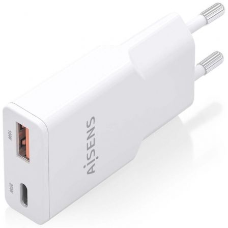 Cargador de Pared GaN Aisens ASCH-30W2P046-W/ 1xUSB Tipo-C/ 1xUSB/ 30W/ Blanco - Imagen 2
