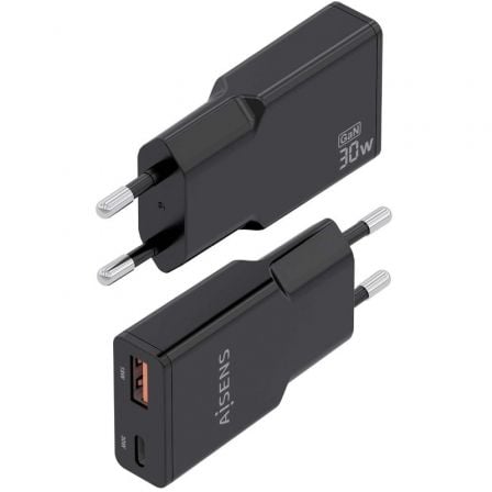 Cargador de Pared GaN Aisens ASCH-30W2P047-BK/ 1xUSB Tipo-C/ 1xUSB/ 30W/ Negro - Imagen 3