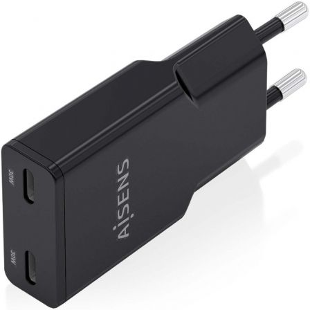 Cargador de Pared GaN Aisens ASCH-30W2P049-BK/ 2xUSB Tipo-C/ 30W/ Negro - Imagen 2
