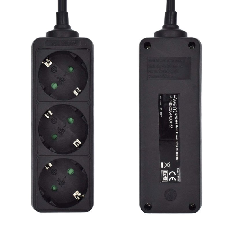 Ewent Ew3959 Regleta 3 tomas Negro - Imagen 4