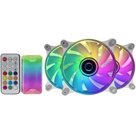 Pack 3 Ventiladores Mars Gaming MF-3DKITW/ 12cm + HUB + Mando a Distancia/ ARGB/ Blanco - Imagen 2