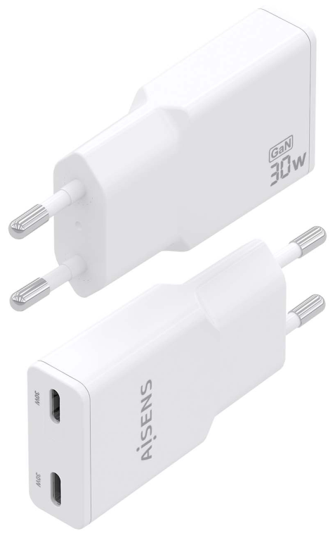 Cargador de Pared GaN Aisens ASCH-30W2P048-W/ 2xUSB Tipo-C/ 30W/ Blanco - Imagen 3