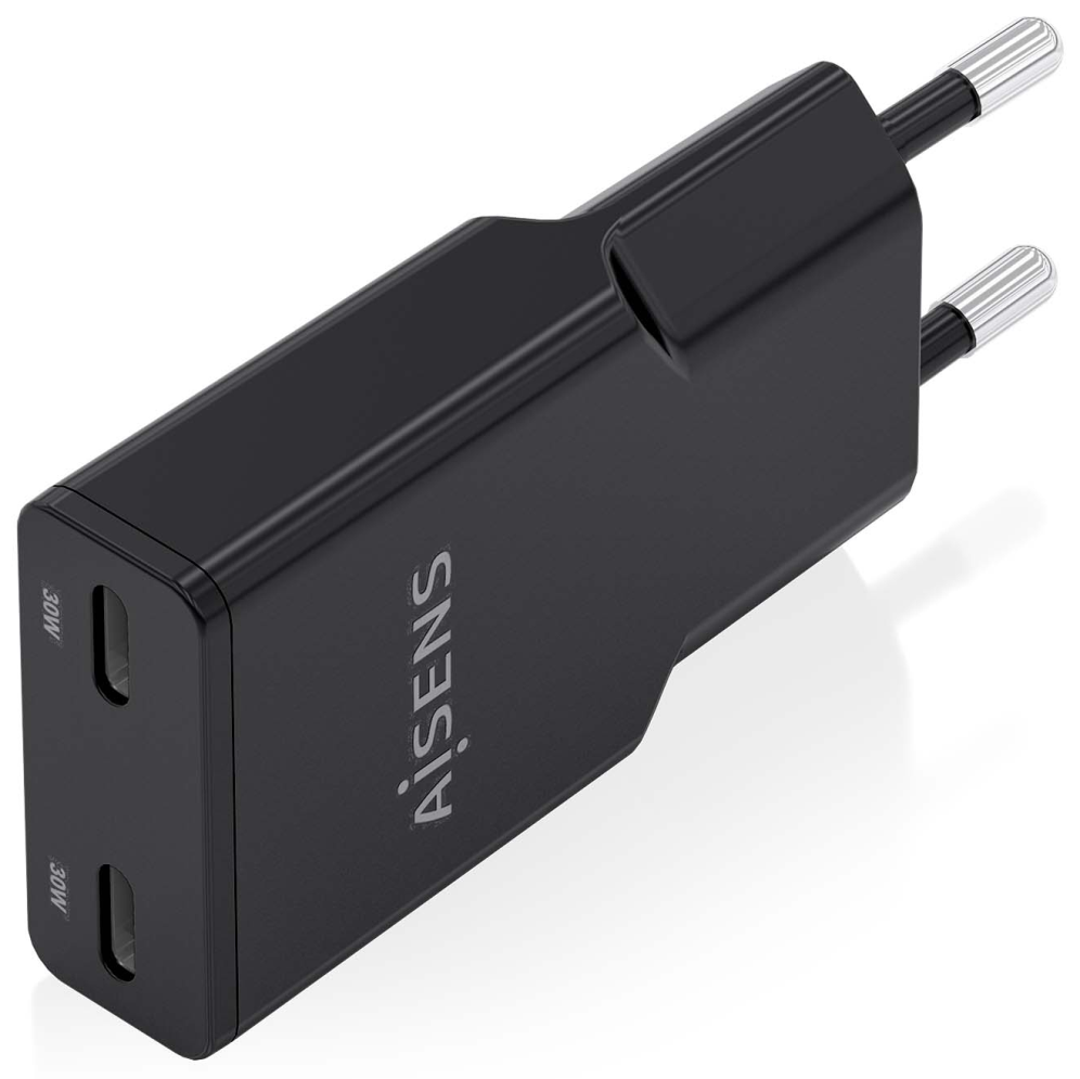 Cargador de Pared GaN Aisens ASCH-30W2P049-BK/ 2xUSB Tipo-C/ 30W/ Negro - Imagen 2