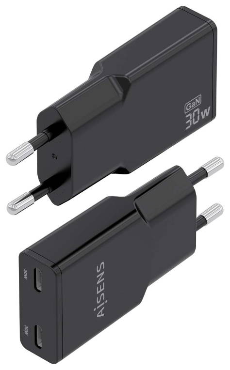Cargador de Pared GaN Aisens ASCH-30W2P049-BK/ 2xUSB Tipo-C/ 30W/ Negro - Imagen 3