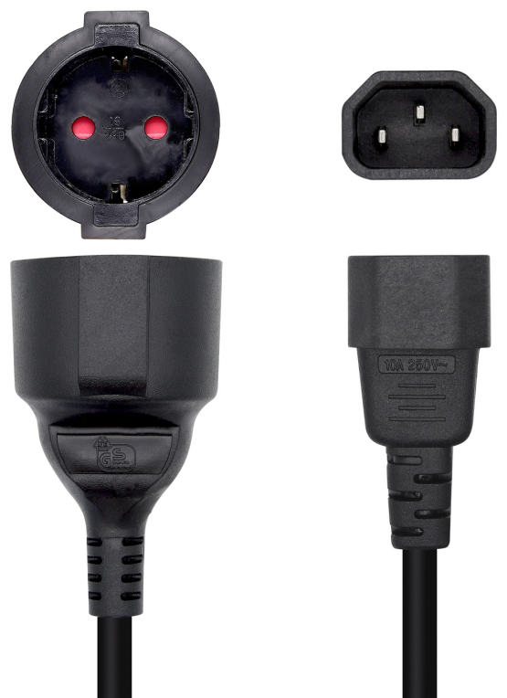 Adaptador Alimentación Aisens A132-0467/ C14 Macho - CEE7 Hembra/ 25cm/ Negro - Imagen 2