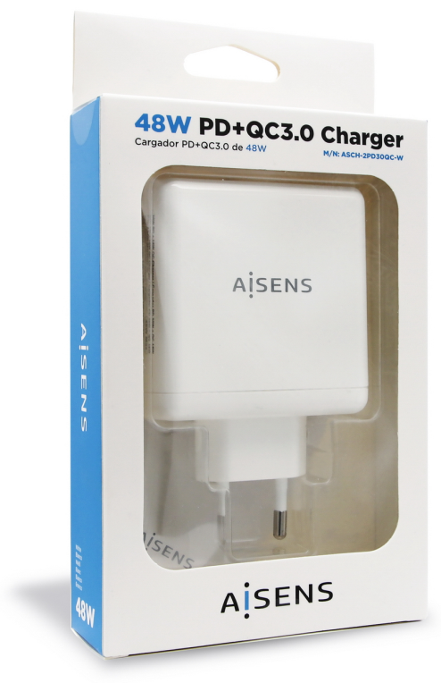 Cargador de Pared Aisens ASCH-2PD30QC-W/ 1xUSB Tipo-C/ 1x USB/ 48W - Imagen 3