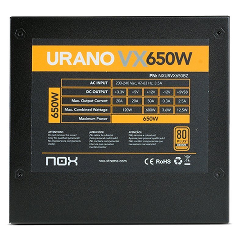 Fuente Alimentación 650W Nox URANO VX PFC Activo 80+Bronze 6SATA 12cm ATX - Imagen 4
