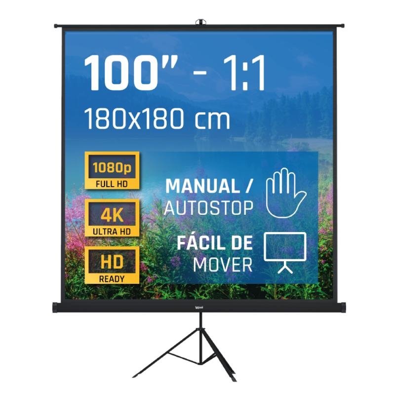 iggual Pantalla Mural 180x180 cm con Trípode+bolsa