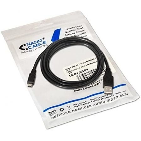 Cable USB Nano Cable USB 2.0 A/M - Micro USB 2.0 B/M 1.8M Negro - Imagen 4
