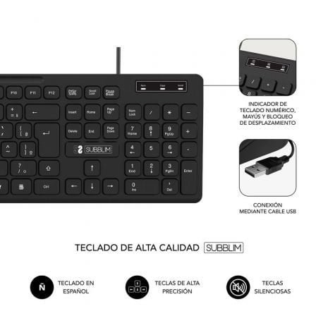 TECLADO BUSINESS SLIM SILENCIOSO WIRED NEGRO SUBBLIM - Imagen 3