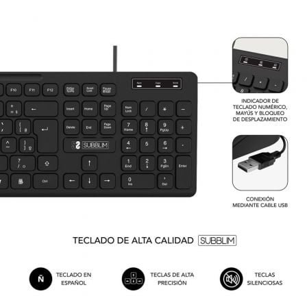 TECLADO + RATON BUSINESS SLIM SILENCIOSO WIRED NEGRO SUBBLIM - Imagen 3