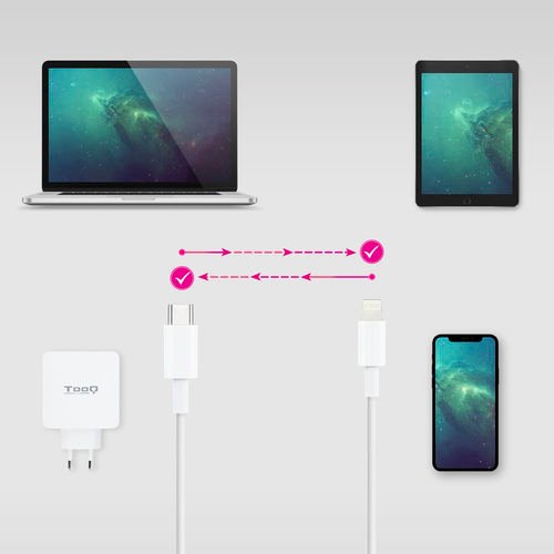 Cable USB 2.0 Tipo-C Lightning Nanocable 10.10.0601/ USB Tipo-C Macho - Lightning Macho/ 1m/ Blanco - Imagen 4