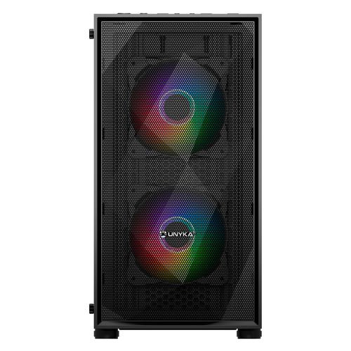 Unykach MIR B200 Caja Gaming Micro ATX, Mini ITX - Lateral de Vidrio Templado - 3.5", 2.5" - USB-A 2.0, 3.0 y Audio - 3 Ventiladores 120mm ARGB Instalados - Soporta Refrigeracion Liquida