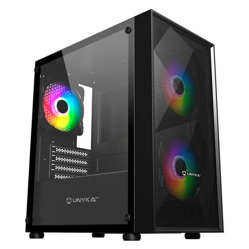 Unykach MIR B200 Caja Gaming Micro ATX, Mini ITX - Lateral de Vidrio Templado - 3.5", 2.5" - USB-A 2.0, 3.0 y Audio - 3 Ventiladores 120mm ARGB Instalados - Soporta Refrigeracion Liquida - Imagen 2