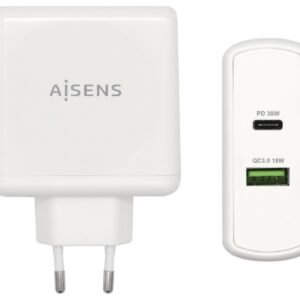 Cargador de Pared Aisens ASCH-2PD30QC-W/ 1xUSB Tipo-C/ 1x USB/ 48W