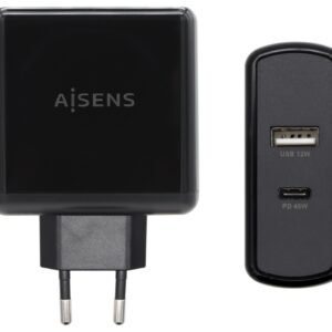 Cargador de Pared Aisens ASCH-2PD45A-BK/ 1xUSB Tipo-C/ 1x USB/ 57W