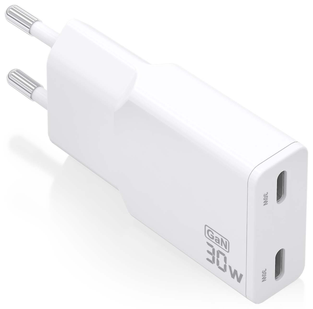 Cargador de Pared GaN Aisens ASCH-30W2P048-W/ 2xUSB Tipo-C/ 30W/ Blanco