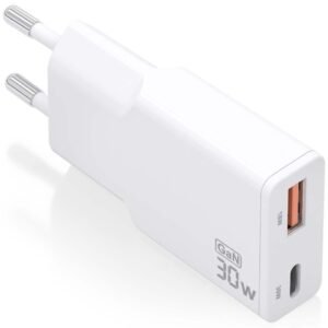 Cargador de Pared GaN Aisens ASCH-30W2P046-W/ 1xUSB Tipo-C/ 1xUSB/ 30W/ Blanco